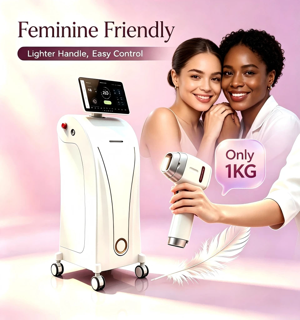 Design del manipolo ultra-leggero Diagnosi automatica dei guasti in 1 minuto Epilatore laser a diodi stazionario professionale 4 lunghezze d'onda con AI